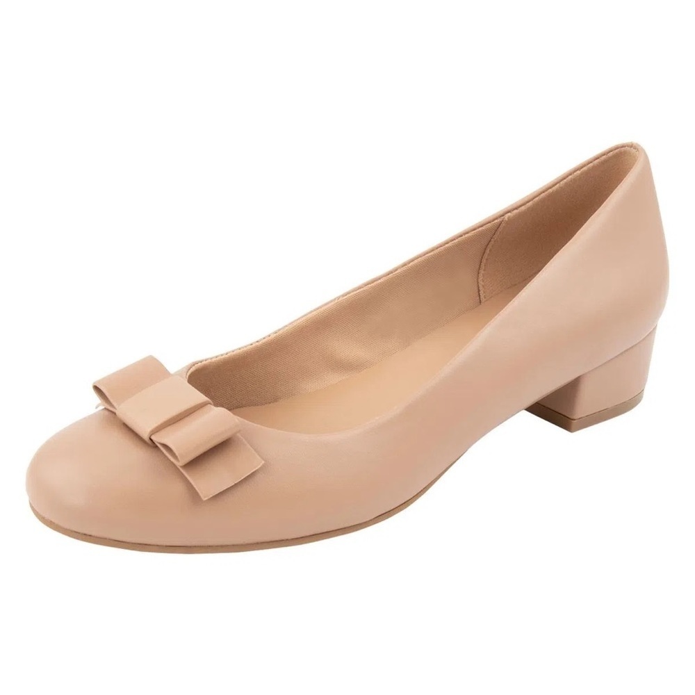 FIONI Grace Low Block Heel Pump With Bow Round Toe Size 8 New